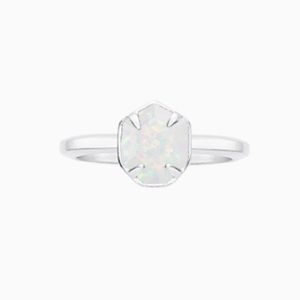 KENDRA SCOTT SILVER DAVIE RING WITH WHITE OPAL STONE SIZE 6